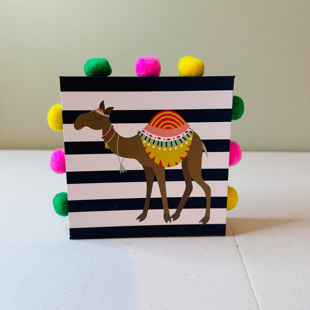 Colorful Striped Camel Decoration With Pom-Poms